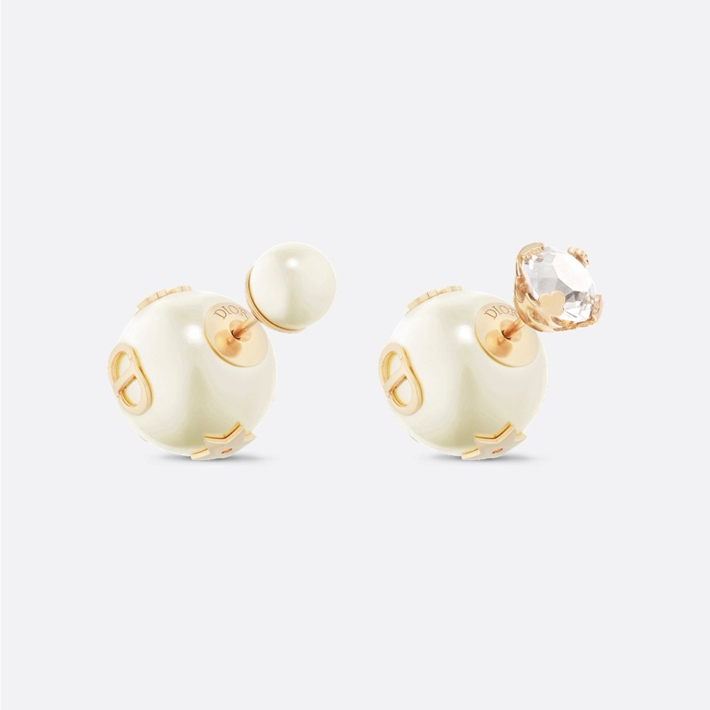 Dior Tribales Earrings Gold-Finish Metal White Resin Pearl Silver-Tone Crystal